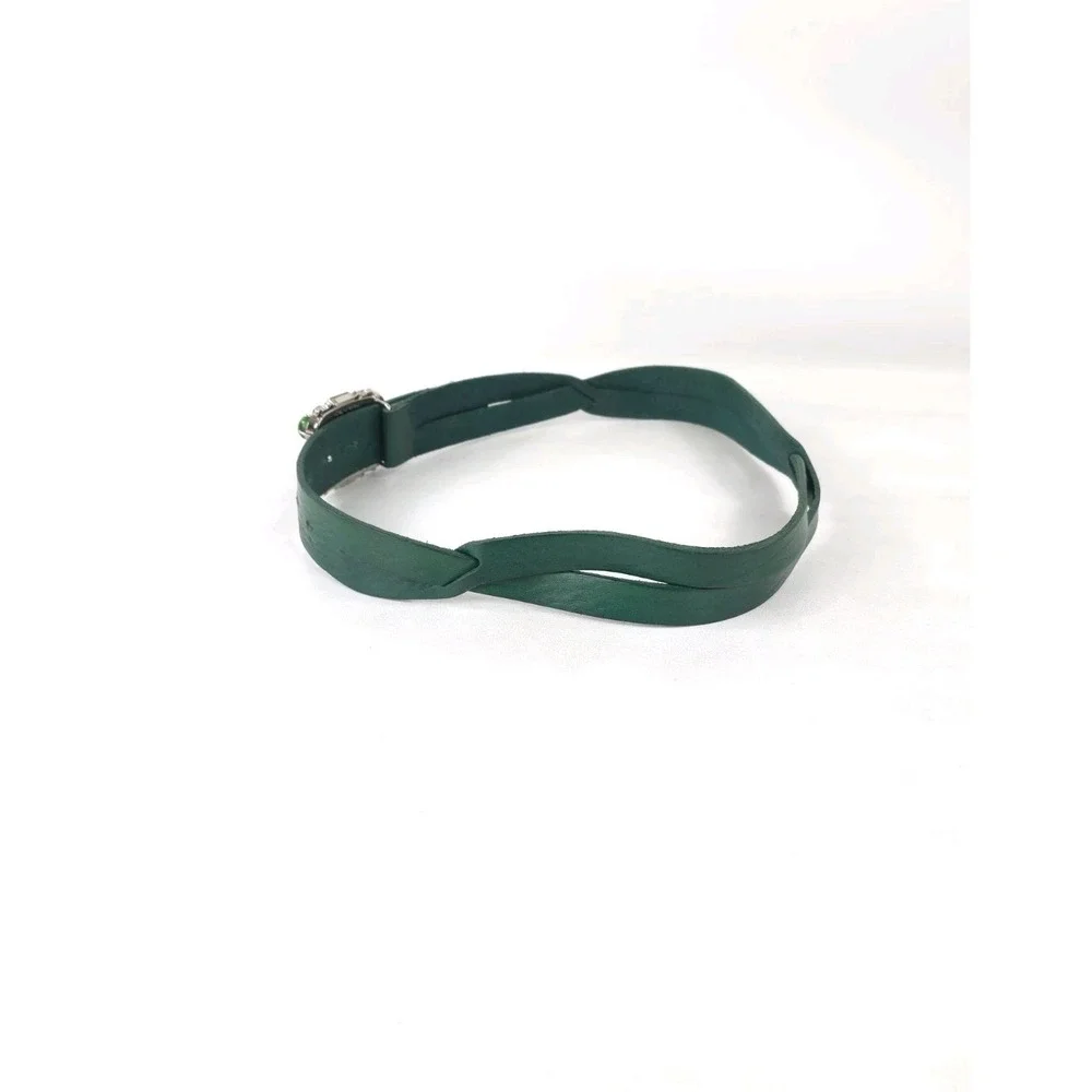 Claudio Orciani Size 80 Green Genuine Leather Crystal / Gems Belt Made In Italy - Picture 3 of 7